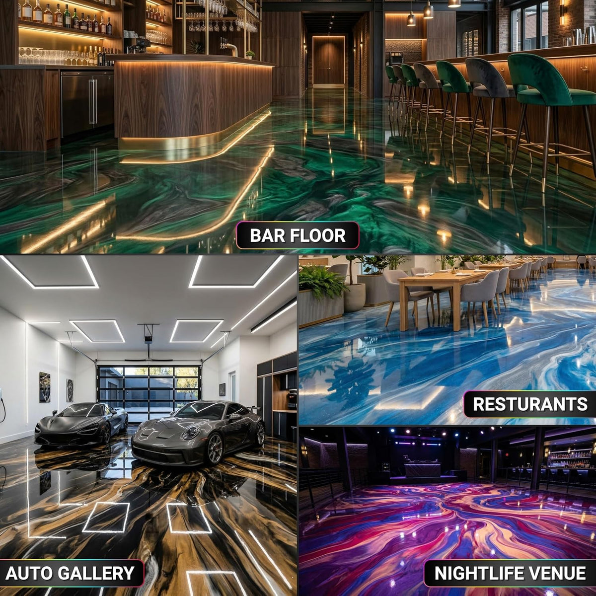 PCP Metallic epoxy floors in high-end commercial and residential spaces