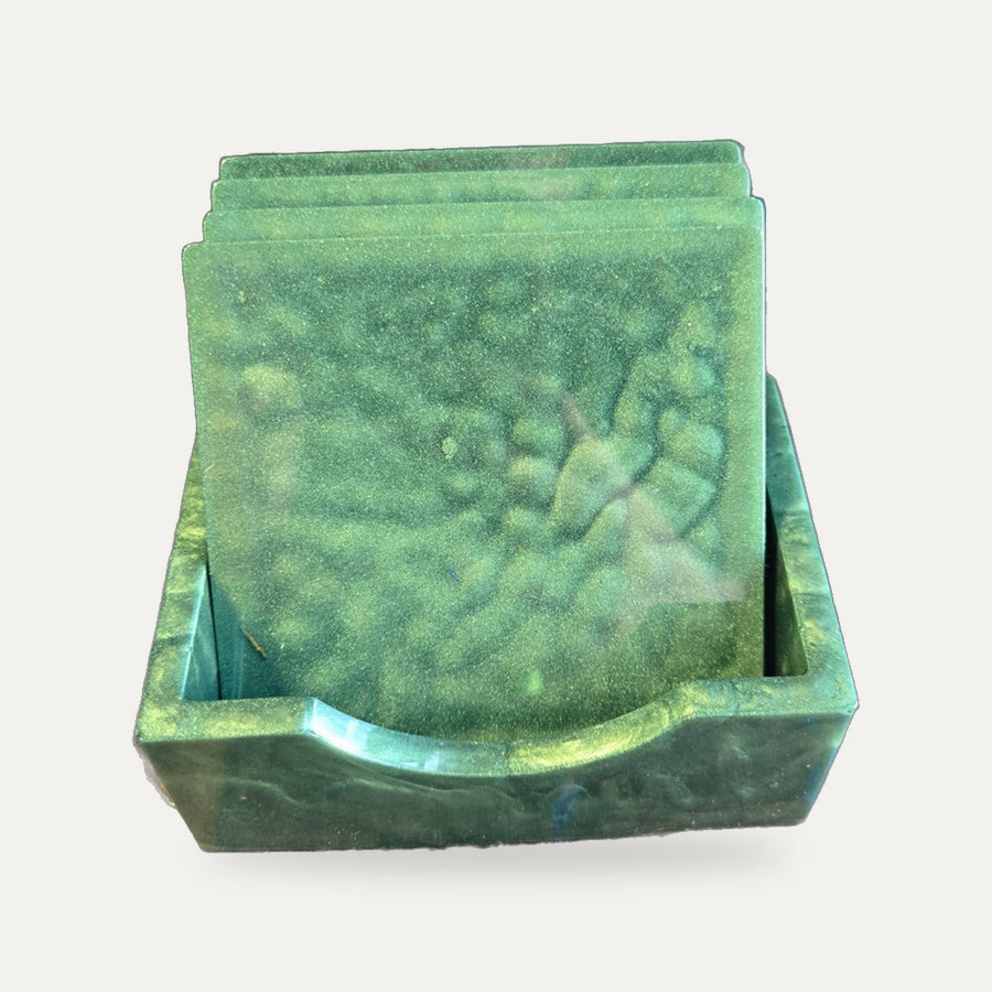 Emerald Green resin coaster set